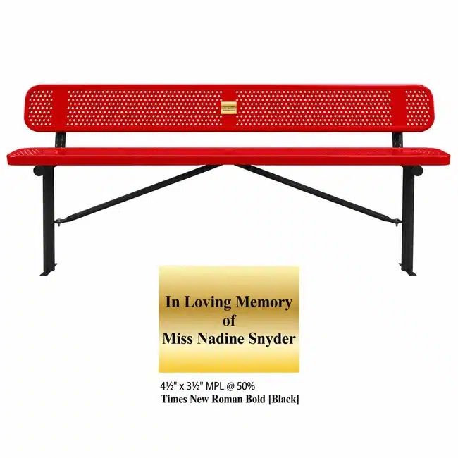 Red-Outdoor-Bench-with-Plaque Outdoor Bench with Plaque - Image 6