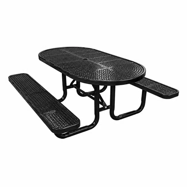 Black-Oval-Coated-Steel-Picnic-Table-Perforated Oval Coated Steel Picnic Table - Perforated - Image 7